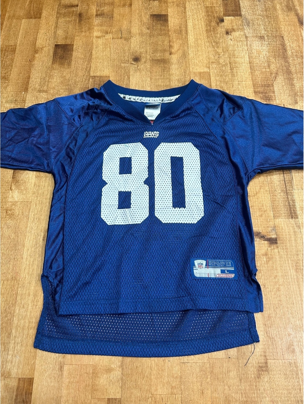 kids Reebok NFL New York Giants #80 Football Jersey Large Blue Mesh